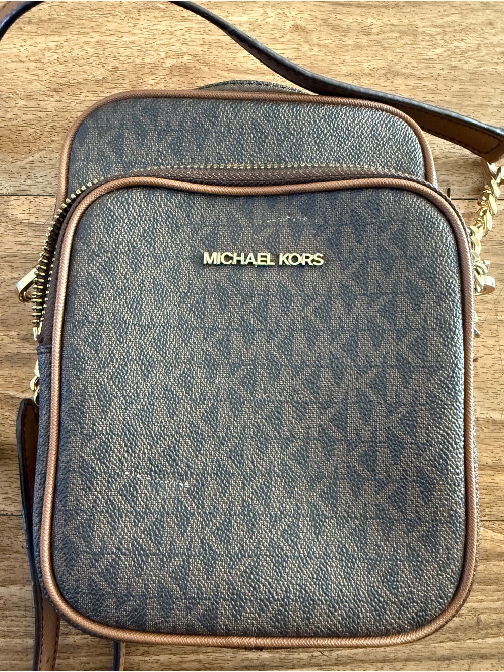 Michael Kors Brown and Tan Signature Messenger Bag